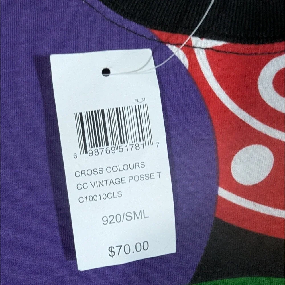 Cross Colours T-Shirt Mens SMALL Posse Circles Polka Dot Streetwear Hip-Hop Tee